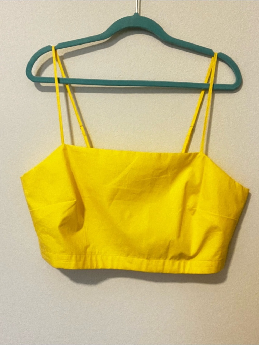 Banana Republic NWT Yellow 100% Cotton Spaghetti Strap Square Neck Crop Top XL - Picture 2 of 7